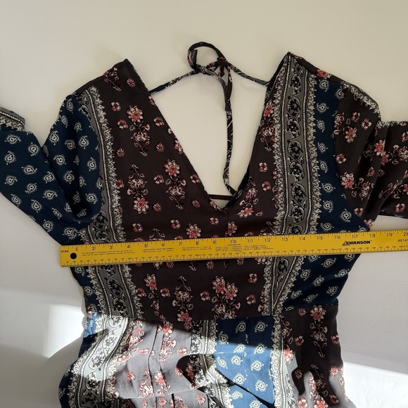 Loveriche Patchwork Maxi Dress MED Handkerchief Bell Sleeve Slit Boho Hippie - Picture 7 of 9